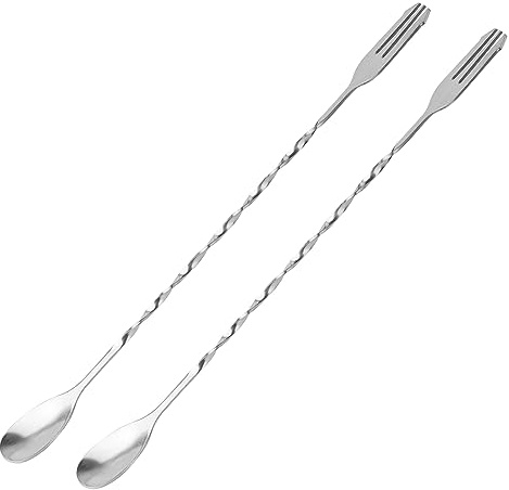 Cuttte - Cucchiaio da bar per cocktail, 2 pezzi, manico lungo 32,7 cm, in acciaio inox, con punta a tridente, cucchiai lunghi per mescolare