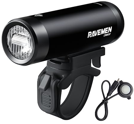 RAVEMEN 600 Lumens Bike Front Light with Wired Remote Switch Anti-Glare Beam 6 Brightness Levels 125 Meters Max Range, CR600 IPX6 Waterproof Bike Headlight for Road Urban Cyclists