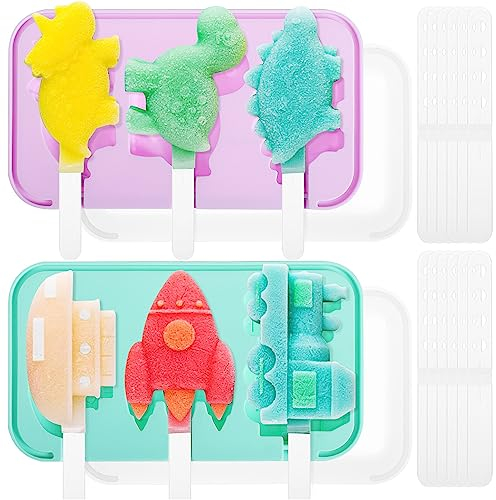 HEMOTON Eisformen am Stiel, 2 Stück Eisformen Silikon Eiscreme Cakesicle Formen Popsicle Formen mit Deckel Popsicle für Kinder,(Tiere+Fahrzeug)