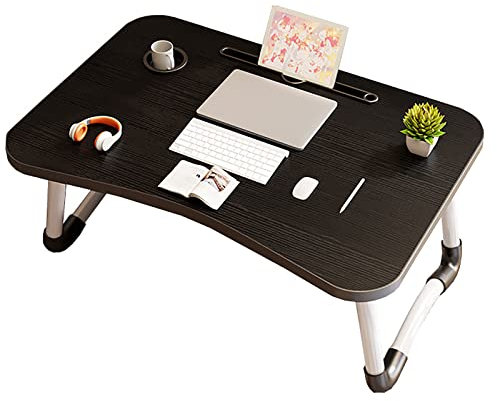 Bärbar säng Skrivbord, Sängbord för studier och läsning Bärbart mini picknickbord Hopfällbar soffa Frukostbricka med mugghållare och surfplatta för att äta Läsa och arbeta, Svart