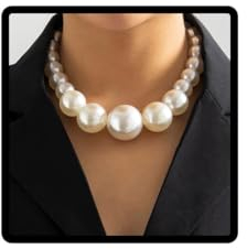 Carufin Vintage Imitation Perle Halskette Armbänder Chunky Perle Choker Halsketten Große Große Perle Halskette Schmuck für Frauen und Mädchen (Silberne Halskette)