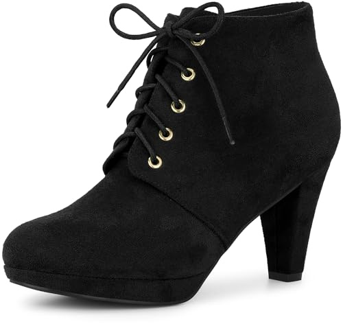 Allegra K Women's Lace Up Platform Block Heels Ankle Boots Black 6 UK/Label Size 8 US