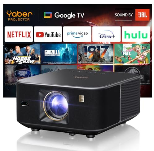 Yaber K3 Smart Beamer | Sound by JBL & Google TV | Beamer 4K Unterstützung | WiFi 6 Bluetooth Projektor für Heimkino | Auto-Fokus, Netflix & 7000+ Apps (Schwarz)