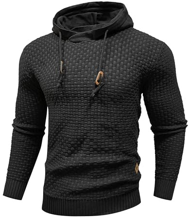 HYPESTFIT Hoodie herr långärmad stickad huvtröja dragsko sweatshirt med huva avslappnad | Vardaglig huvtröja, ribbade manschetter och fåll, sport, taktisk