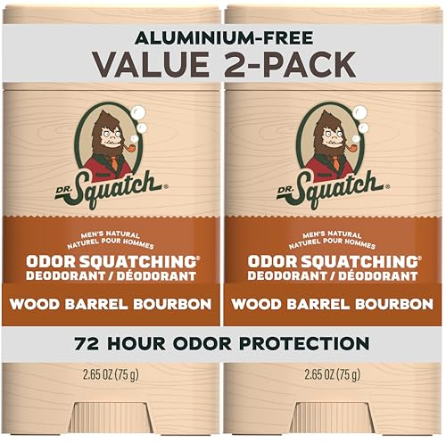 Dr. Squatch - Desodorante natural para hombres 2 Pack Wood Barrel Bourbon – Desodorante para hombre sin aroma, sin aluminio (75 g, 2 unidades)