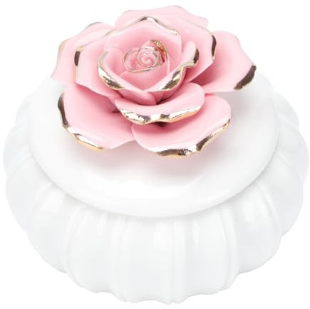 ANDRESLAD 1pezzi Elegante Scatola in Ceramica Stile Scandinavo Con Coperchio Raffinata Bomboniera Porta Gioie Forma Di Rosa Rosa Pastello Contenitore Sigillato Per Gioielli e Decorazione
