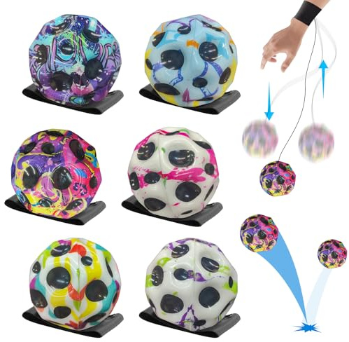 LETTERASHQP Pelota de rebote para muñeca, 6 unidades con cuerda, bola de goma alta interior y exterior