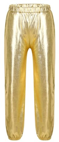 Jhaoyu Kids Girls Boys Shiny Metallic Harem Pants for Hip-hop Jazz Street Dance Performance Costume Gold 5-6 Years