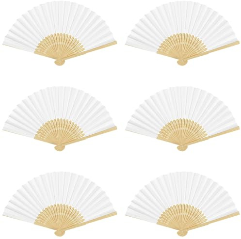 6 Piezas Abanico Plegable de Mano, Abanico Blanco,Abanico Plegable de Mano Tela Regalo Recuerdo,Ventilador Plegable Vintage,para Baile,Fiesta,Regalos de Boda,Decoración de Bricolaje