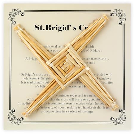 Bucherry St. Brigid's Wall Cross and Card All Natural Irish Gift Saint Brigid's Cross with History Card for Irish Blessing Gift Traditional Decor for Celtic Imbolc(Classic Style,8 in,Straw Color)