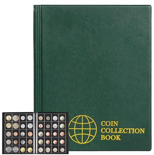 200 fickor myntalbum – 45 x 45 mm/1,8 x 1,8 tum ficka grön myntbok 10 sidor myntsamling hållare brevstorlek mynt förvaringsbok CS0220GR