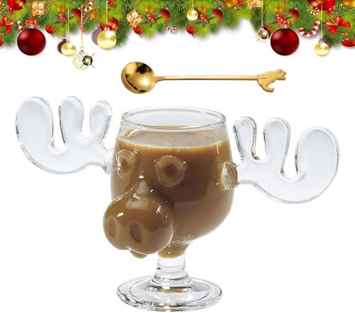 Usper Christmas Vacation Moose Mugs, Christmas Eggnog Moose Mug, National Lampoon's Moose Glasses with Spoon for Coffee Tea Drinks Family Friends Party Drinking Supplies (1 PCS)