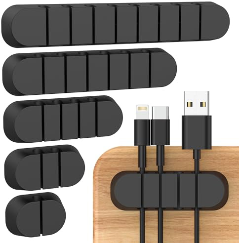 Kabelhållare kabelklämmor, 3/5 stycken kabelhantering, med 2 färger av kabelorganiserare för skrivbord, strömkabel, USB-laddare, ljudkabel, kontor och privata användare