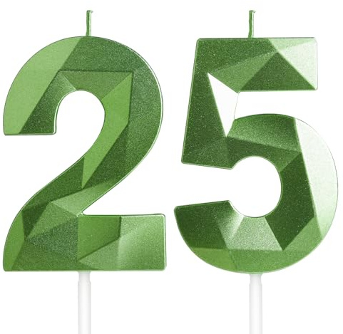Yiran 25th Birthday Candles, Green Number 25 Candle for Cake, Happy Birthday Candles, Green Cake Topper Decorations for Birthday Party Baby Shower Wedding Anniversary
