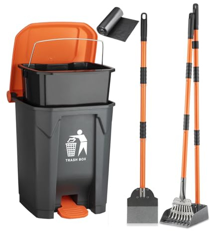 WLQiu Pooper Scooper 6 Pack Set -28 Dog Pooper Scooper Rake Tray Spade Set for Large Small Dog,15L Trash Can Outside with 20 Waste Baqs, OdorLock Step Can for no Touch Dog Poop for Grass/Gravel