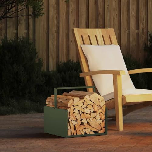 Gecheer Firewood Log Rack Metal Log Store Holder for Outdoor Indoor Metal Fireplace Wood Storage Shelf Olive Green 40x40x40 cm Cold-rolled steel