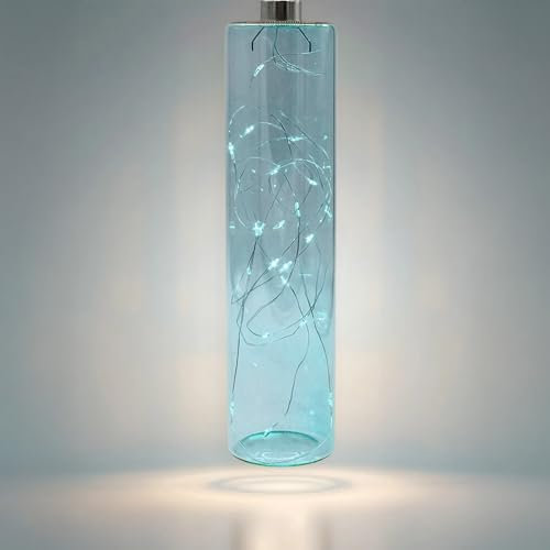 Spetebo Lampada a sospensione a LED in vetro blu petrolio con timer – 24 x 6 cm – Lampada decorativa a sospensione funzionamento a batteria bianca calda – Lampada decorativa a sospensione lampada in