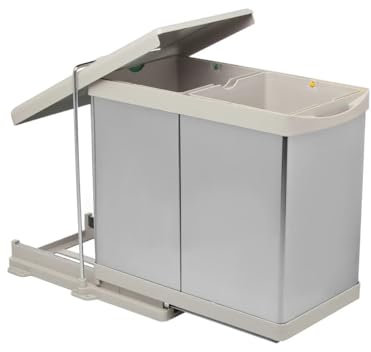 Aspira Home Pattumiera da cucina estraibile ECO | Volume: | Sistema di raccolta differenziata | Armadio da cucina | Secchio interno estraibile | Pattumiera per rifiuti | Plastica grigio (ECO 2 STEEL)