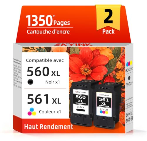 Skyink 560XL 561XL Cartouche d'encre Remplacement pour Cartouche Canon 560 561 XL PG560XL CL561XL Compatible pour ts5350i ts5350a ts5351i ts5350 ts5351a ts7450i ts7450a Imprimante (1 Noir, 1 Couleur)