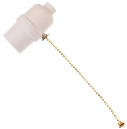 KONTONTY Pull Chain Lampholder with Switch LED Lamp Socket for Household Floor Lamp, White Body with Gold Pull Chain, DIY Light Bulb Socket Replacement for Indoor Lighting Fixtures