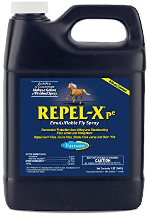 Farnam Repel-X pe Fly Spray Concentrate for Horses & Dogs – Horse Fly Spray & Insect Repellent for Mosquitoes, Ticks & Gnats – 32 oz Concentrate Makes 8 Quarts