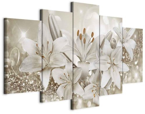 Cuadros B&D XXL - Quadro Fiori Giglio 5 Pezzi - Stampa su Tela Strutturata XXL Grande - Quadri Moderni Componibili Camera da Letto Matrimoniale - Stampe da Parete Arte - Astratto Natura