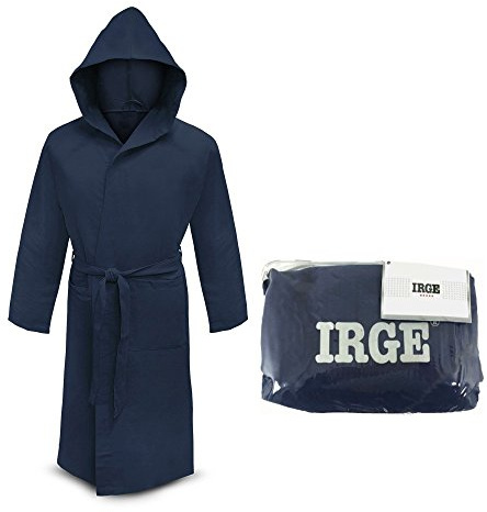 Irge Accappatoio Microfibra Cappuccio e Borsetta Unisex (Blu, M)
