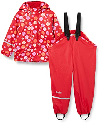 CareTec Baby und Kinder Regenjacke und Regenhose mit Fleece Futter im Set, Red (402), 86