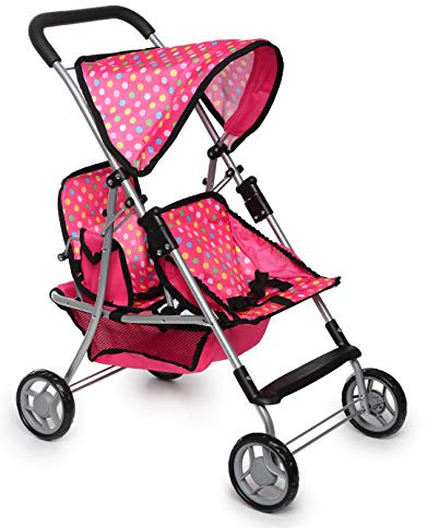 Twin Doll Stroller - Pretend Play Stroller for Dolls - Toy Stroller with Storage Basket for Baby Doll Accessories Set