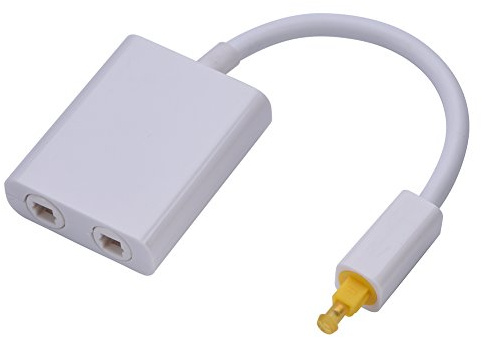 Tihebeyan 1 in 2 Out Dual Port Digital Optical Audio Toslink Splitter Adapter Audio Fiber Optical Cable (White)