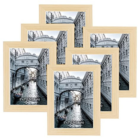 Metrekey Bilderrahmen 13x18 cm set 6 Holz Holz Natur Vintage Glas Fotorahmen Portraitrahmen mit Halterung und Haken für Tischplatte und Wanddekoration