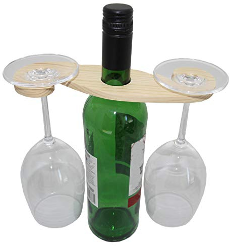 rukauf Weinflaschen und Gläserhalter aus Holz für 2 Gläser - Wein-Buttler Wine-Caddy Wein-Glas-Aufhänger Weinglas-Halter
