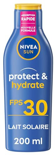 NIVEA SUN Lait Solaire Protect & Hydrate SPF 30 200 ml — Crème Solaire résistante à l'eau — Protège et Hydrate — Haute Protection Visage et Corps