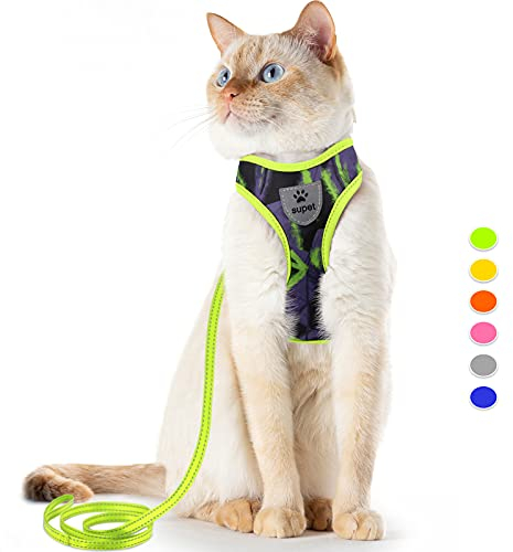 Supet Katzengeschirr und Leine, ausbruchsicher, verstellbar, atmungsaktiv, mit reflektierendem Rand, für große kleine Katzen, Kätzchen, Welpen