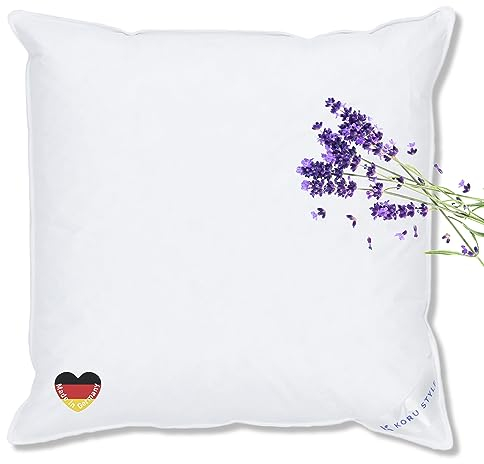 Koru Style Superior Kopfkissen 80x80 Daunen – 80% Federn / 20% Daunen - Daunenkissen 80x80 – bis 60 Grad waschbar - Schlafkissen - Füllgewicht 1200g – Federkissen 80 x 80 cm – Härtegrad: medium