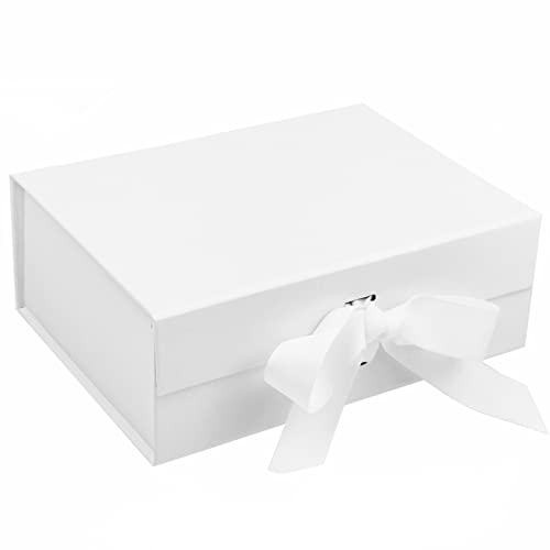 White Magnetic Gift Boxes with Lids, 265x190x80 mm Large Gift Boxes for Presents, Luxury Sturdy Foldable Cardboard Box with Ribbon, Magnetic Closure (Pack of 1)