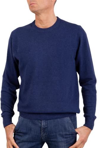 Marenza Girocollo Uomo Manica Lunga Misto Cashmere Seta Made in Italy (XL, Blu Melange)