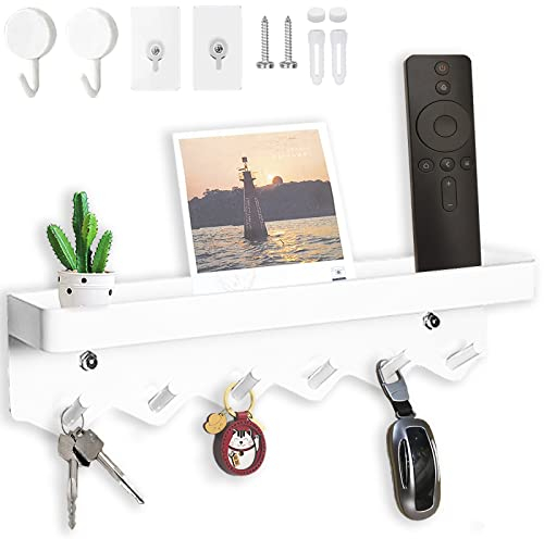 Echehi 6 Hooks Key Holder, Self Adhesive or Drilling 2 Ways Installation Wall Key Rack, Key Hooks Wall Mounted for Entrance Area, Kitchen, Office, Bathroom, Living Room(White)