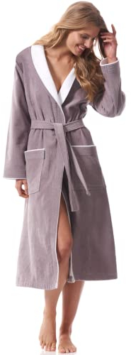 Morgenstern Albornoz Mujer Cuello de Chal 100% Algodón Terciopelo Rizo S Beige Gris