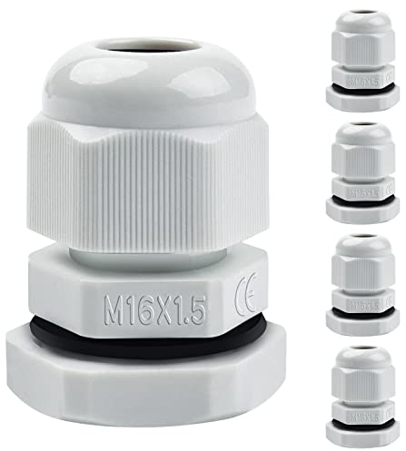 Hanibos Lot de 5 presse-étoupes M16 - Passe-câbles étanches IP68 - Gris - Presse-étoupes réglables - Pour extérieur et jardin