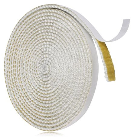 NQEUEPN Joint d'Étanchéité en Fibre de Verre, 15mm x 4m de Long Autocollant Ruban d'Étanchéité pour Cheminée Joint Tressé pour Insert et Poêle pour Cheminées Porte de Poêle à Bois (Blanc)