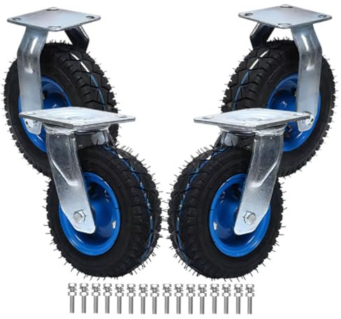 150/200/250MM Ruedas Giratorias De Transporte, Ruedas Fijo Industriales Tranquila Y Fácil De Deslizar Absorción De Impactos, Muebles Aparato Carro 4 Pcs Inflable De Goma Ruedas