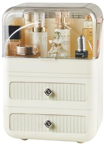RMAN® Organizador de Maquillaje con Cajones Gran Capacidad Makeup Organizer con Tapa Transparente Organizador Cosmeticos y Perfumes para Dormitorio, Baño, Tocador, A Prueba de Agua y Polvo - Beige