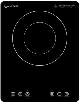 Placa de inducción 3500W, AMZCHEF placa inducción 1 placa con doble anillo, 9 ajustes de potencia y temperatura, bloqueo de seguridad, función de pausa, temporizador