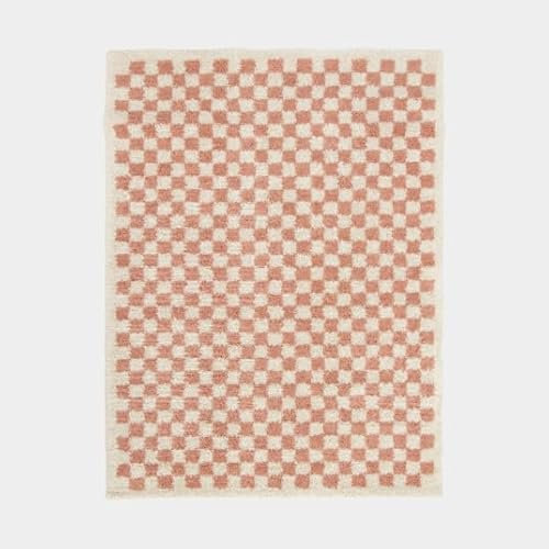 Decoweb Tapis Damier à Poils Longs - Colorama - Rose Vintage - 120 x 170 cm