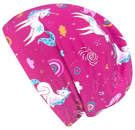Wollhuhn Jungen/Mädchen Shorties Beanie/Beanie-Mütze/Kinder-Mütze Bequem Viele Motive Jersey Zweilagig Gefüttert Übergangszeiten (Öko-Stoffe/Bio) 2024202401 (Shorty Einhörner Beere, M)