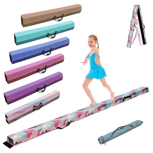 SportBob Barra Equilibrio Gimnasia artistica 270cm Cuero PU Plegable Base de Goma Antideslizante para niños, Vigas de Gimnasia para Entrenamiento, práctica, Entrenamiento Familiar Profesional