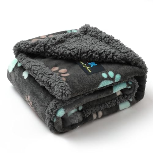 luciphia Wasserdicht Hundedecke Flaushig, Fleece Haustier Decke Waschbar, Outdoor Decke für Hunde Katzen, Schutzdecke für Sofa, Bett Autositz, Möbel Dunkelgraue Pfote S (71 * 100cm)