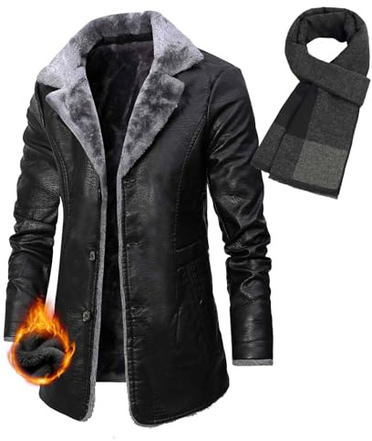 NIDSNID Chaqueta de Cuero de Motocicleta para Hombre Invierno Grueso con Cuello Alto Chaqueta de PU de Motociclista de Cuero sintético de Bebida Vintage (4,M)