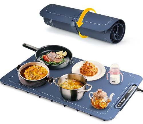 Vinato Plaque Chauffante électrique, Chauffe-Assiettes à Température Réglable, Chauffe-Assiettes en Silicone Portable et Pliable, pour les Réunions de Famille, les Fêtes, les Buffets